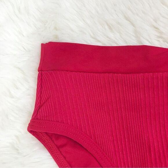 New L*SPACE Frenchi Bottom Bitsy Cut High Waist Bikini Pointelle Rib Red Large - Picture 6 of 10
